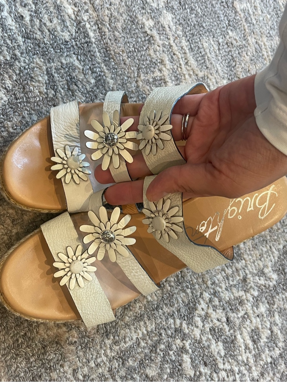 Brighton cream Floral Triple-Strap wedge Sandals